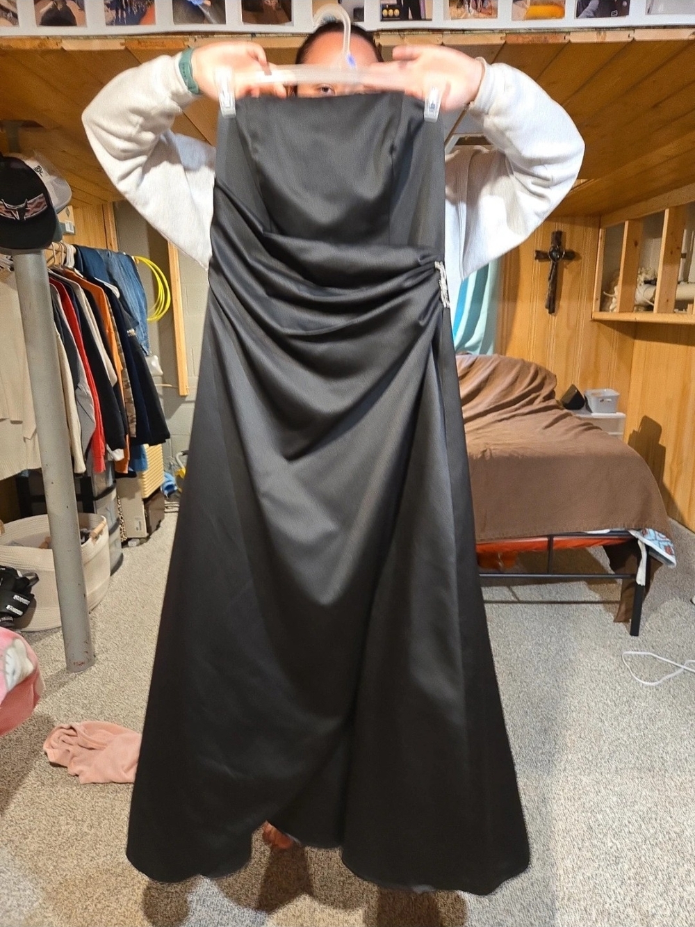 David's Bridal Black Strapless A-Line Gown